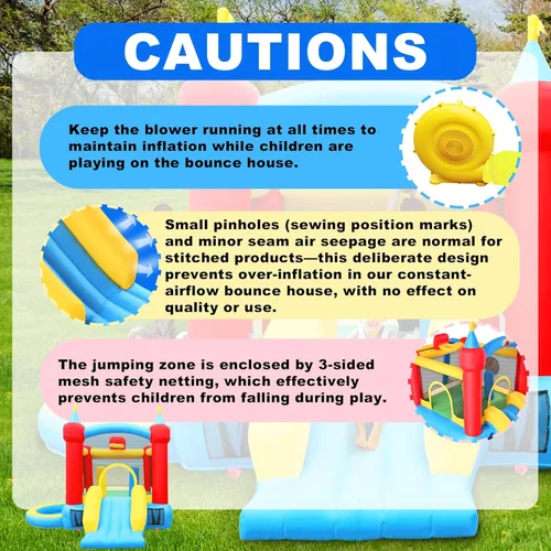 Vista 7 de WELLFUNTIME - Casa inflable de rebote con tobogán, castillo hinchable con soplador y piscina de olas, aro de baloncesto, portería de fútbol