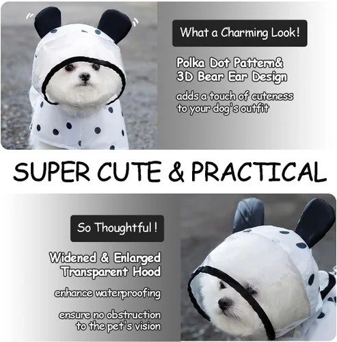 Vista 2 de MANON ROSA Ropa para perro: Impermeable y de secado rápido para cachorros con capucha y agujero para correa, lindo poncho de lluvia con capucha