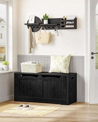 Vista 3 de Hzuaneri Baúl de almacenamiento de 43.3", baúl de banco de almacenamiento extragrande con 2 bisagras, caja de madera, organizador de baúl con tapa