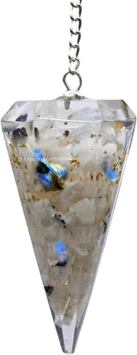 Vista 21 de Péndulos de cristal de orgón de amazonita de Amazing Gemstone para adivinación y radiestesia, péndulo de cristal con verdadero movimiento