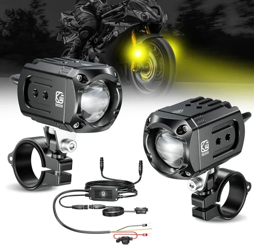 Kit de luces LED auxiliares para motocicleta Kewig, luces de conducción, focos antiniebla color blanco/ámbar con soportes de montaje, arnés de