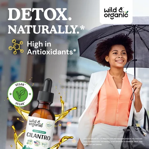 Vista 2 de Wild & Organic Gotas de cilantro - Limpieza desintoxicante con suplemento líquido de cilantro - Tintura de extracto de hoja de cilantro - Vegano