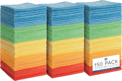 S&T INC. Paquete de 150 paños de limpieza de microfibra, toallas a granel para el hogar, toallas de microfibra reutilizables para automóviles,