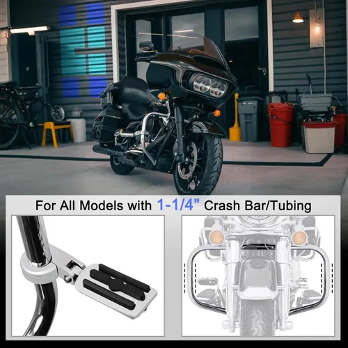 Vista 2 de Estriberas ajustables de 1.25 pulgadas (1.260 in) con abrazaderas P de montaje, ajuste universal para motocicleta Harley, Honda, Kawasaki, Suzuki