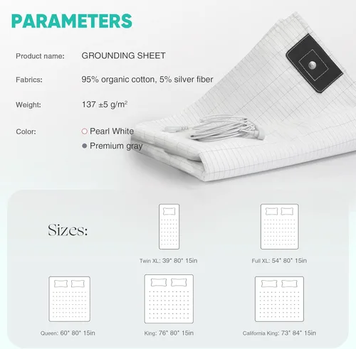 Vista 6 de AsmrCap Grounding Sheets King, 95% algodón orgánico + 5% fibra de plata pura, sábanas de tierra con cable de tierra, kit de conexión a tierra