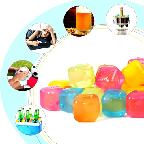 Vista 6 de Cubos de hielo de plástico reutilizables, paquete de 25 cubos de hielo coloridos recongelables para bebidas, whisky, vodka o café, cubos de hielo