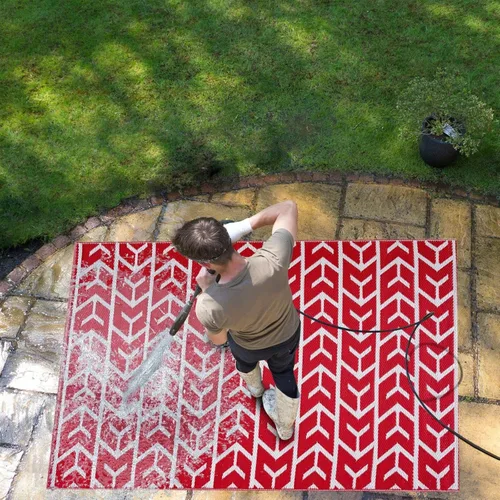 Vista 5 de Alfombra para exteriores, impermeable, sin arrugas, reversible, ligera, enrollada, de plástico reciclado, resistente a la intemperie, a las manchas