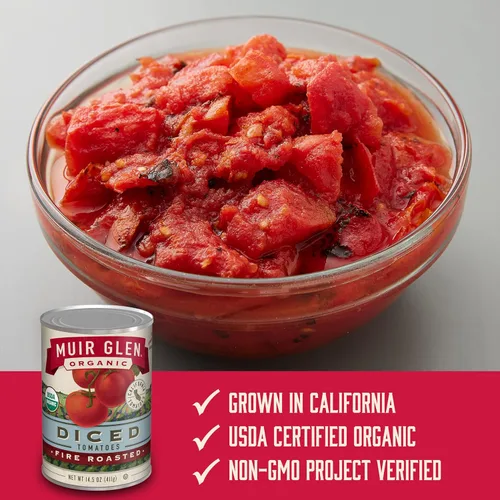 Vista 3 de Muir Glen Organic Diced Tomatoes, Fire Roasted, 14.5 oz.