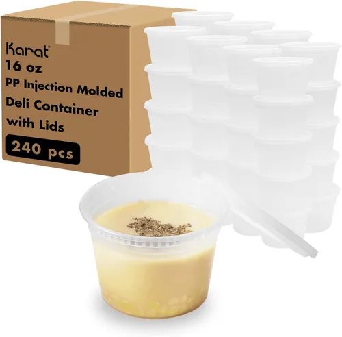 Vista 17 de Karat [8oz - 240 ct PP negro moldeado por inyección redondo recipientes de delicatessen con tapas (FP-IMDC8-PPB)