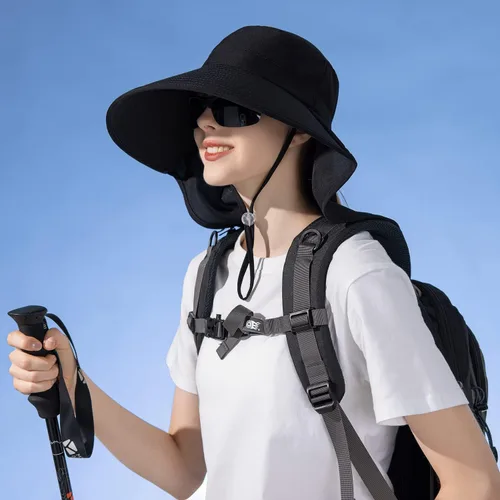 Vista 5 de HUAMULAN Sombrero de verano de ala ancha para mujer, agujero para cola de Bg8112-negro