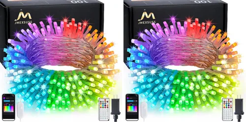 Vista 61 de JMEXSUSS - Tira de 100 luces led para interiores, 8 modos, enchufables, parpadeantes, 33 pies, luces navideñas para exteriores, a prueba de agua