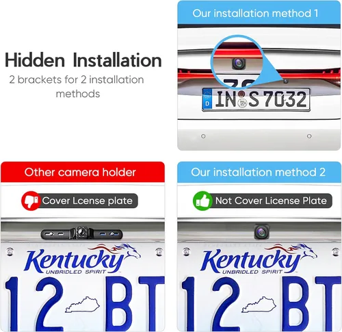 Vista 6 de Cámara de Respaldo HD, Carcasa de Metal Ángulo de Visión Amplia de 170 Grados Cámara de Vista Trasera de Placa de Matrícula para Automóvil, Visión