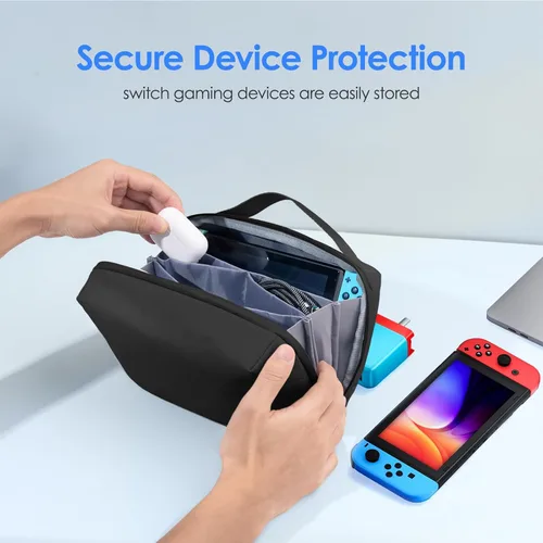 Vista 5 de LENTION Estuche organizador de electrónica premium con asa, bolsa grande de viaje con múltiples compartimentos para tableta, cargadores de MacBook