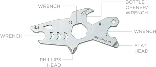 Vista 2 de KeySmart AllTul Shark - Multiherramienta llavero multiusos 4 en 1 para llevar todos los días con abridor de botellas, llave inglesa, punta Phillips