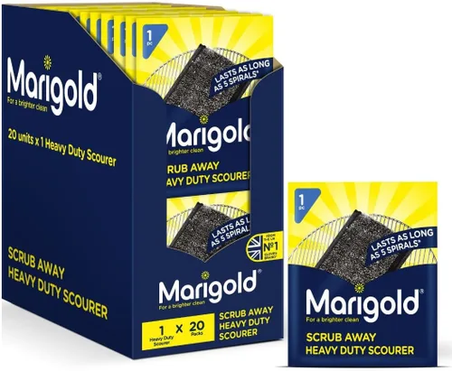 Marigold Scrub Away - Estropajo de acero inoxidable resistente, 20 paquetes individuales, gris, 4.3 x 0.7 x 6.1 in