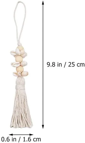 Vista 2 de GANAZONO Guirnalda de cuentas de madera de concha de mar, guirnalda de cuentas de conchas de cauri con borlas, decoración náutica de granja, bandeja