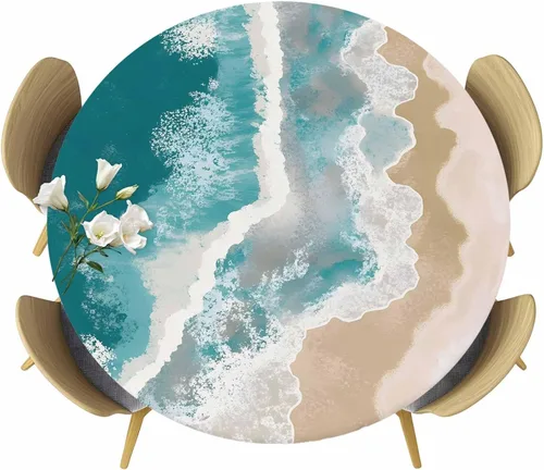 Vista 23 de Mantel redondo ajustable con diseño de flores de esqueleto espeluznante de Halloween, mantel ajustable de calavera blanca con borde elástico, Negro