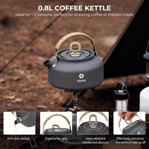 Vista 8 de Alocs Camping Cookware Set - Lightweight Camping Pots and Pans - Portable Outdoor Cookware with Kettle - Camping Cookware Mess Kit for 2