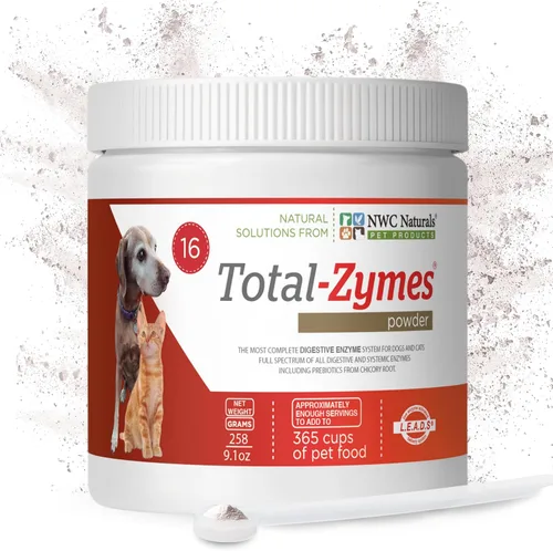 NWC Naturals Total-Zymes - Enzimas digestivas para gatos y perros, sin sabor, salud intestinal con prebióticos para apoyar la digestión y absorción