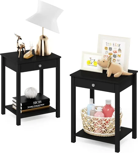 Vista 12 de Furinno Classic - Mesa auxiliar con cajón, paquete de 1 unidad, americano