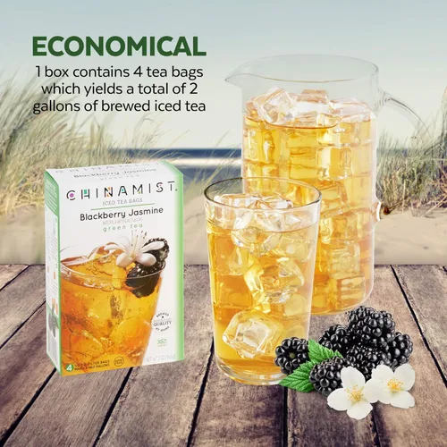 Vista 5 de Té helado de niebla china - Infusión de té verde de jazmín de mora - refrescante y delicioso - Cada bolsa de té rinde 1/2 galón - 4 bolsas.