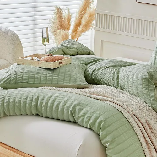 Vista 8 de WARMDERN - Juego de funda de edredón tamaño Queen extragrande, juego de ropa de cama de 3 piezas de microfibra lavada color beige, funda de edredón