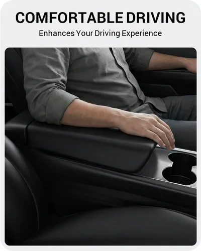 Vista 4 de BASENOR Funda para consola central mejorada para Tesla Modelo Y Modelo 3, funda de reposabrazos de TPU antideslizante, accesorios interiores