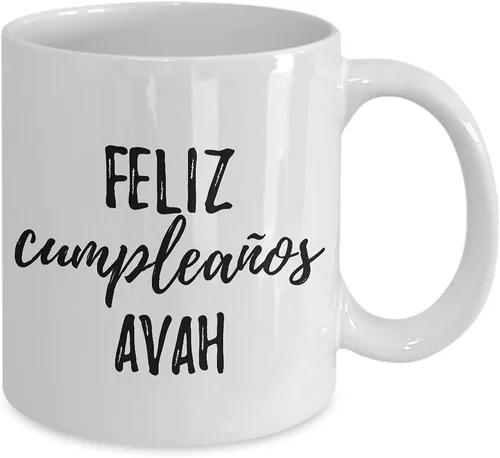Vista 2 de Feliz Cumpleanos Avah Mug Spanish Happy Birthday Personalized Name Gift Coffee Tea Cup 11 oz
