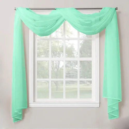 Vista 14 de Decotex 1 pieza cortina transparente de gasa para decoración del hogar con dobladillo completo cenefa valance swag superior (54" x 216", blanco)