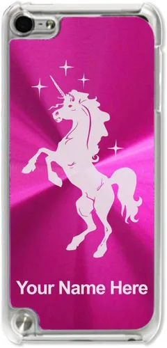 LaserGram Funda compatible con iPod Touch 5ª/6ª/7ª generación, unicornio, grabado personalizado incluido (rosa)