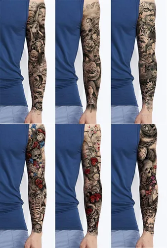 Vista 6 de Tatuaje temporal de brazo completo para hombres y mujeres de largo 19 x ancho 7 pulgadas (12 hojas)