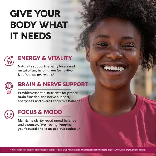 Vista 3 de Complejo de vitamina B para hombres y mujeres – Riboflavina B2, B12, B1, B3, B5, B6, B7, B8, B9 Vitamina C, colina, inositol – Suplemento