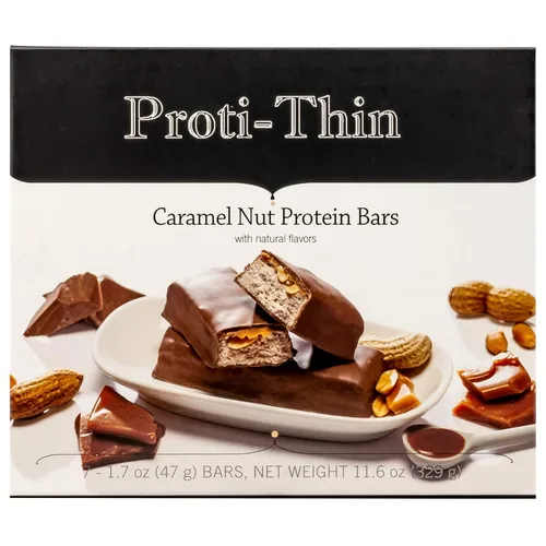 Vista 4 de Proti-Thin Caramel Nut - Barra alta en proteínas, barras de preentrenamiento de alta fibra, 0.51 onzas de proteína, baja en grasa, baja en azúcar