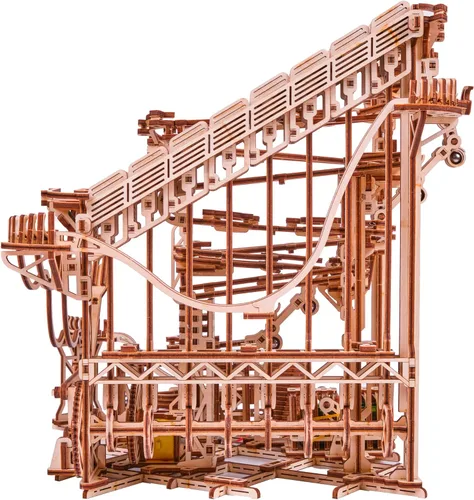 Vista 6 de Wood Trick Carrera de Mármol de Madera en Espiral con Motor Eléctrico - Rompecabezas 3D de Madera para Adultos para Construir - 33x33 cm - Kits