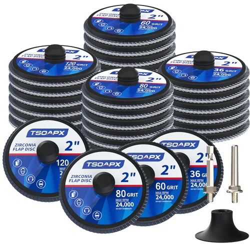 Vista 9 de Juego de 20 discos de solapa, 2 pulgadas con cierre de rodillo, disco de lija de lija de 2 pulgadas, ruedas de papel de lija de grano 36/60/80/120