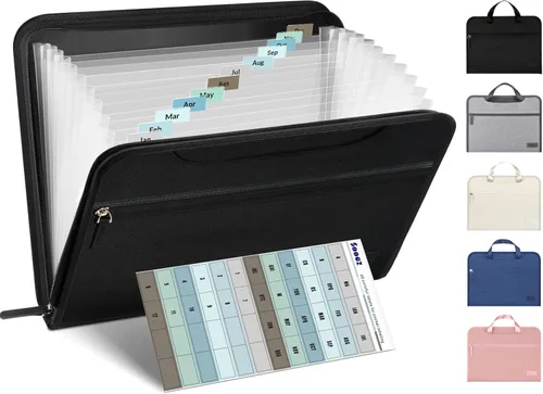 Sooez Organizador de archivos de acordeón resistente con asa oculta, carpetas de archivos expandibles portátil de 12 bolsillos, organizador de