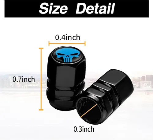 Vista 2 de 4 tapas de vástago de válvula de neumático de automóvil con forma de calavera, cubiertas universales de metal a prueba de polvo, tapas de aire