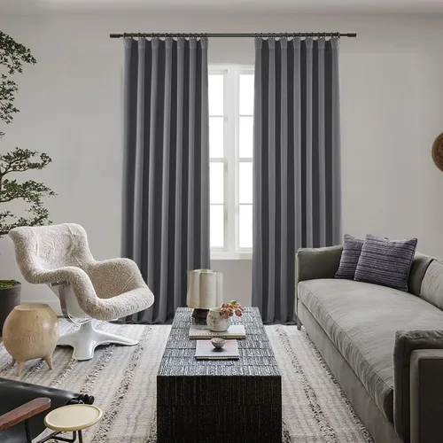 Vista 32 de SHINELAND Cortinas opacas de arándano borgoña de 102 pulgadas de largo, juego de 2 paneles para puerta corrediza de cristal, sala de estar, cortinas