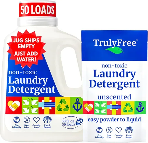 Vista 9 de Truly Free Detergente natural para ropa sensible Respetuoso con el medio ambiente, a base de plantas, seguro para ropa de bebé Polvo limpio