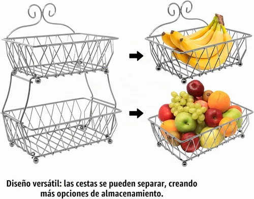 Vista 3 de Sorbus Soporte de exhibición de cesta de frutas, 2 niveles, para almacenamiento de verduras, frutas y pan para cocina, baño, rectangular de metal
