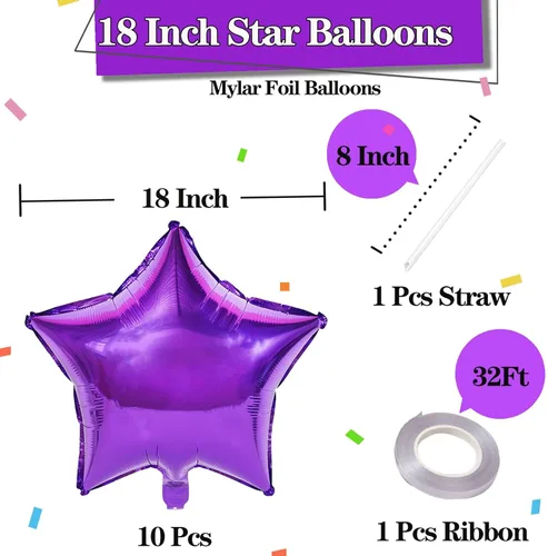 Vista 2 de KALOR Globos de Mylar de estrella morada de 18 pulgadas, 10 globos de helio en forma de estrella para bodas, baby shower, decoraciones de fiesta