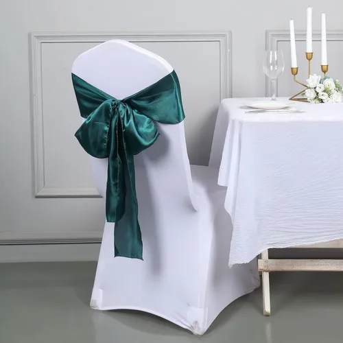 Vista 12 de Tableclothsfactory 5 cintas de satén de amatista para silla, lazos de corbata para decoración de eventos de boda, decoración de silla, arco