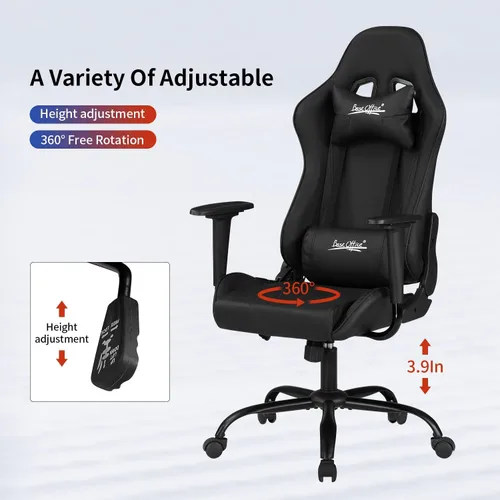 Vista 21 de Silla de videojuegos, silla de PC de altura ajustable con reposacabezas y ruedas, sillas ergonómicas de piel sintética para juegos de computadora