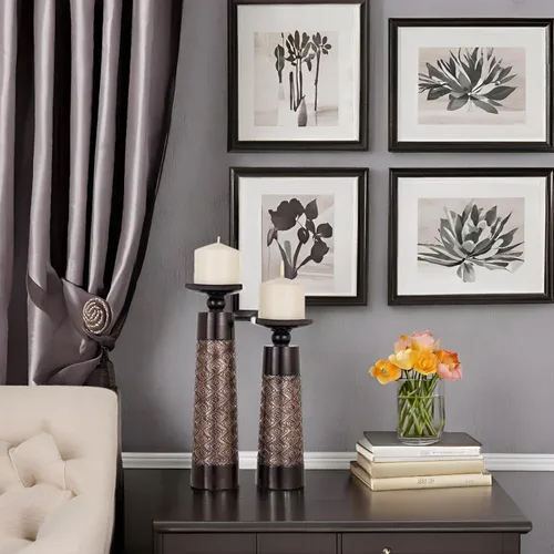 Vista 4 de Creative Scents Dublin - Juego de 2 portavelas de pilar marrón, decoración del hogar, decoración de mesa auxiliar, centros de mesa, decoración