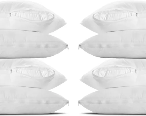 Vista 6 de Set de 2 Protectores de almohada con cierre hechos de poliéster y algodón.