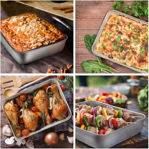 Vista 6 de E-far Molde para hornear pequeño con tapa, 9.4 x 7 x 2 pulgadas, moldes rectangulares de acero inoxidable para horno tostador, utensilios