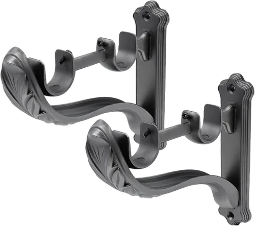 Vista 15 de 2 piezas de soportes dobles para varilla de cortina, soportes negros retro de montaje en pared para ganchos de varilla de cortina con tornillo