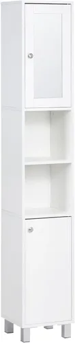 kleankin Gabinete de almacenamiento alto para baño con espejo