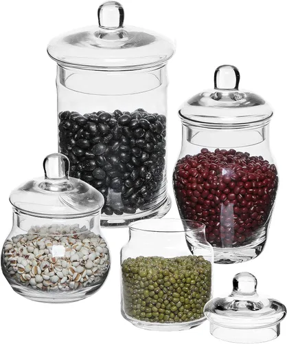 Vista 6 de MyGift Pequeños tarros decorativos de cristal para dulces, pequeños recipientes de almacenamiento con tapas, juego de 4