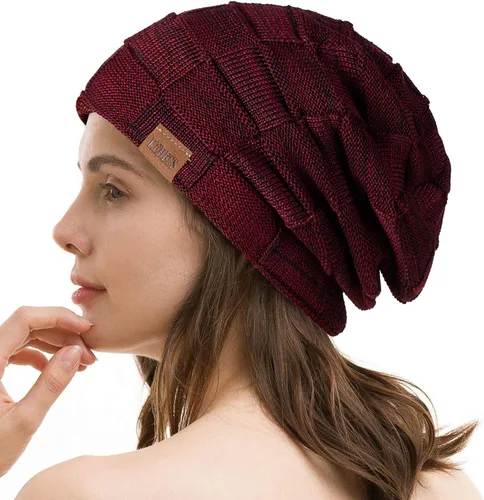 Vista 80 de REDESS Gorro de lana para hombres y mujeres, gorros de invierno cálidos de punto holgados y gruesos tipo calavera A1 negro